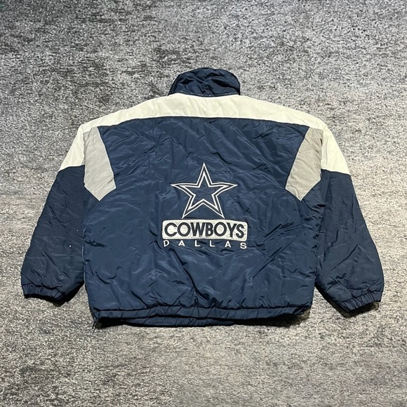 Vintage Dallas Cowboys Hooded Puffer Jacket Mens XL Blue NFL Embroidered 90s - Picture 2 of 13